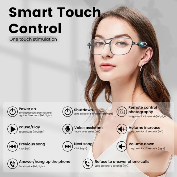 Smart Glasses with Blue Light Protection & Voice Control - Black - Image 7