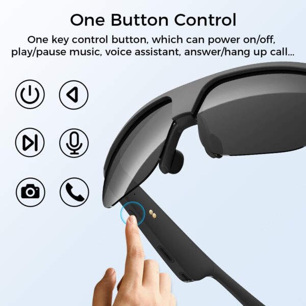 Polarized Bluetooth Smart Sunglasses with Built-in Mic, Open-Ear Audio, Black - Image 2