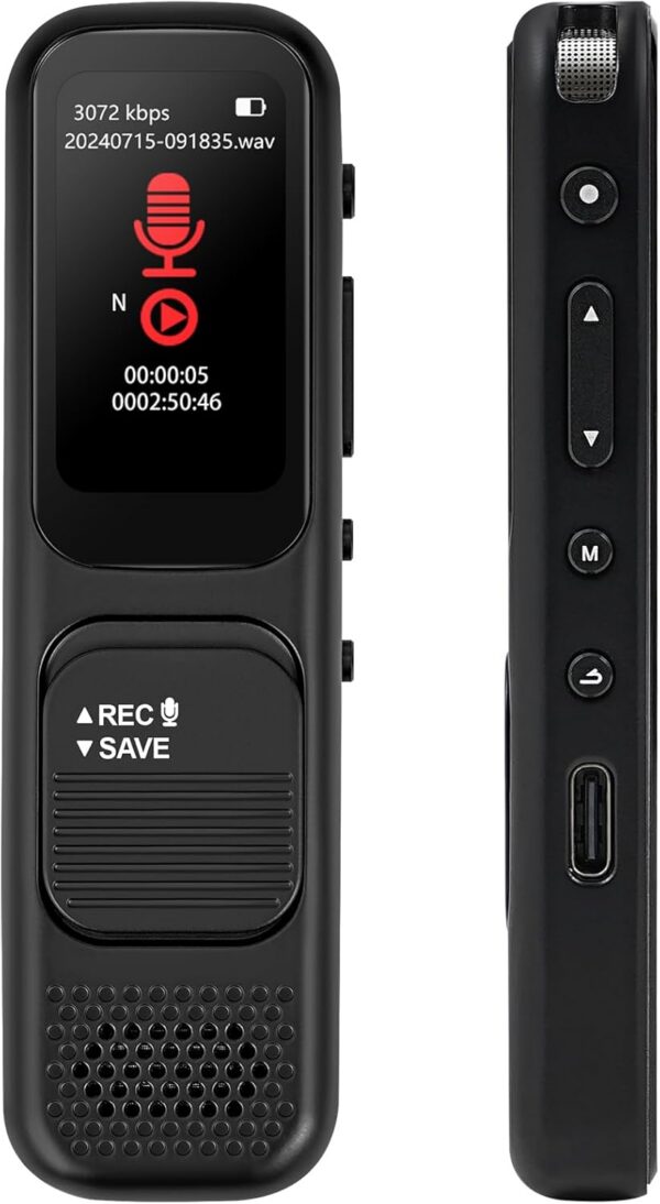 64GB Magnetic Voice Recorder: 3072Kbps High-Quality Recording with Bluetooth