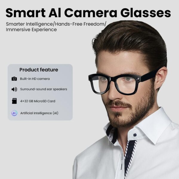 Smart Camera Glasses: 5MP HD, AI Voice, Blue Light Blocking - Image 2
