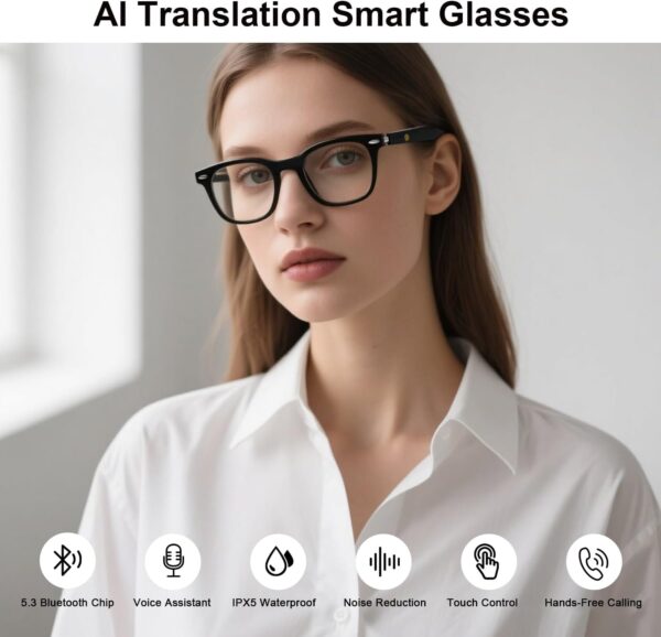 AI Translator Smart Glasses Powered by GPT, Support 160+ Languages, Black - Image 2