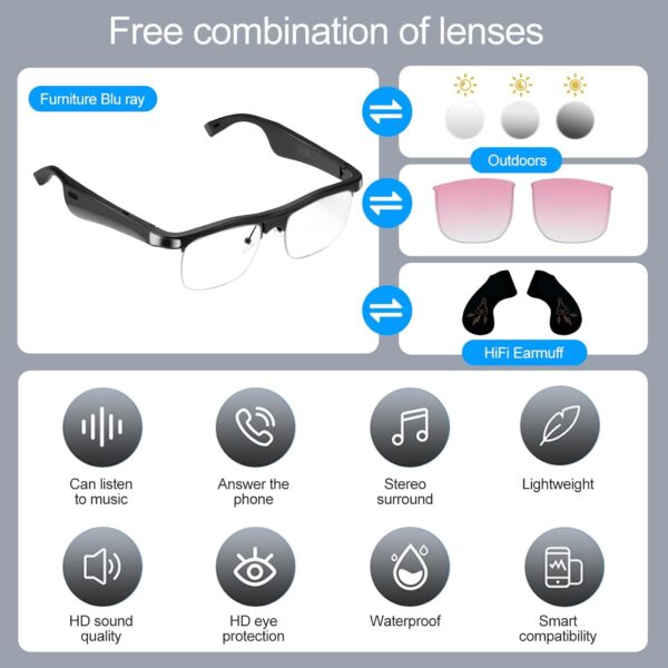 Smart Bluetooth Audio Glasses: 2in1 Photochromic & Blue Light Protection - Image 2