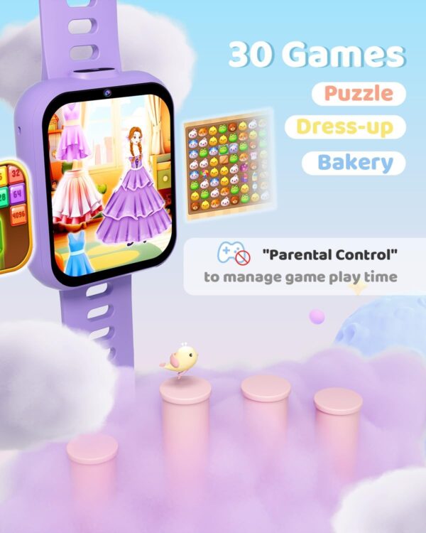 BIGGERFIVE Kids Smart Watch: Dual Cam, Games & Learning in Lilac - Image 3