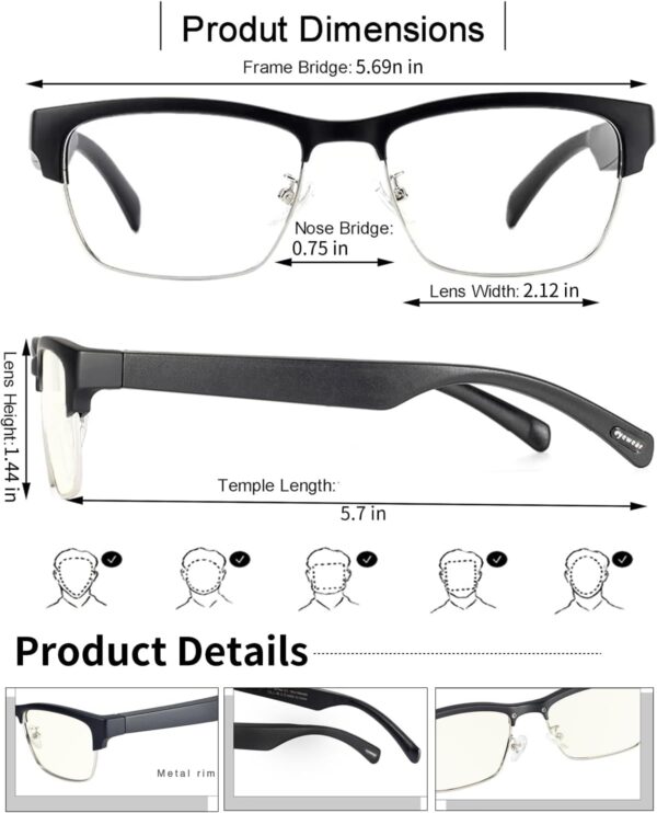 Smart Glasses Bluetooth Audio for Men Women with Built-in Mic &... - Image 2
