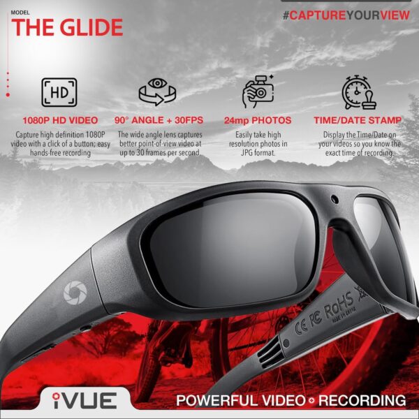 Glide 1080P HD Camera Glasses Video Recording Sport Sunglasses DVR Black - Image 2