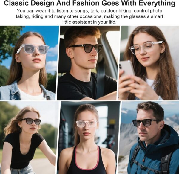 Smart Glasses Auto On/Off with Bluetooth Audio - Clear Frame - Image 6