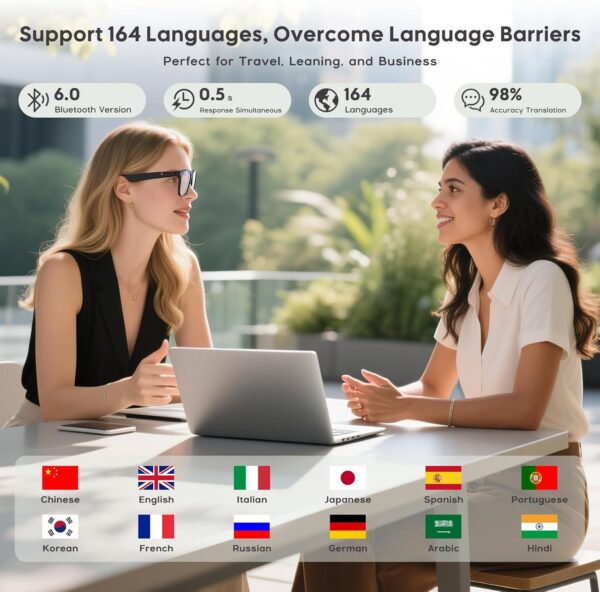 Anpress Smart Glasses: AI Translation 164 Languages | Bluetooth 6.0 - Image 3