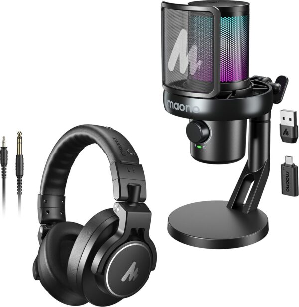 MAONO DM40 Wireless AI Mic + MH700 Studio Monitor Headphones