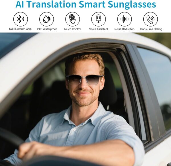AI Translation Smart Glasses with 160+ Languages and Real-Time Noise Reduction - Silver Frame Black - Image 2