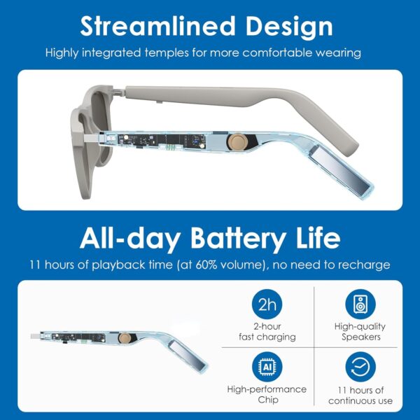 Smart AI Glasses with Translation & Audio - Beige Frame - Image 5