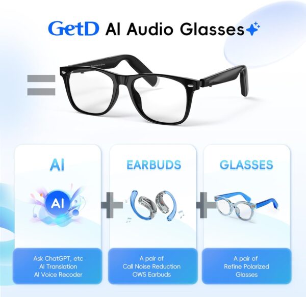 AI Glasses for Men & Women, Smart Powered by ChatGPT, Medium, Black - Image 2