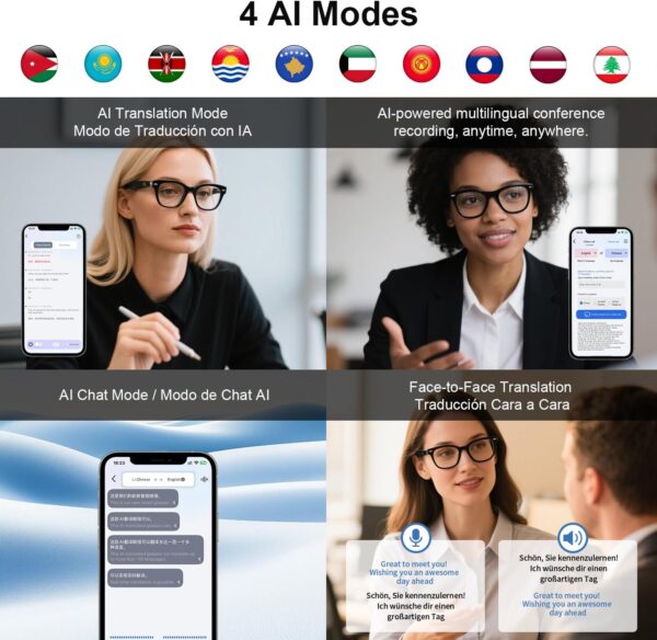 AI Translator Smart Glasses Powered by GPT, Support 160+ Languages, Black - Image 8