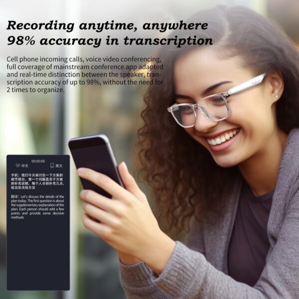 AI Smart Glasses with Real-Time 144-Language Translation and Bluetooth 5.4 White - Image 2