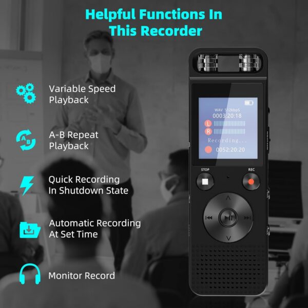 32G Voice Activated Recorder: HD 720° Surround Sound, Password Protected - Image 8