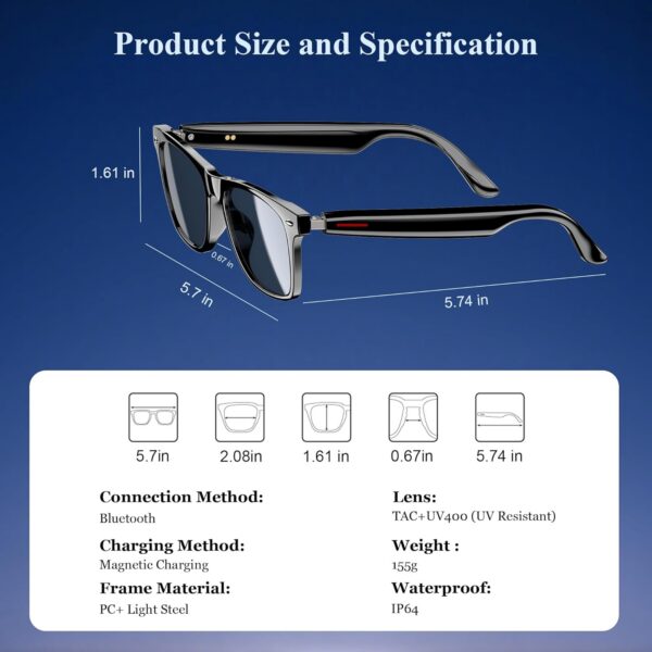 Blackview Smart Glasses: 5.3 Bluetooth Open Ear Sunglasses - Image 2