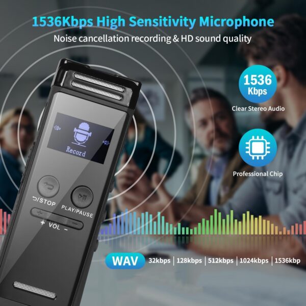 64GB Digital Voice Recorder: Mini Audio Recorder with Password Protection - Image 3