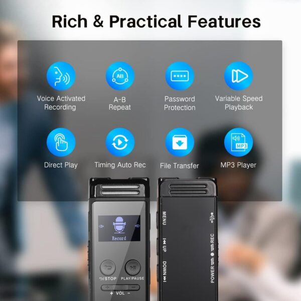 64GB Digital Voice Recorder: Mini Audio Recorder with Password Protection - Image 5