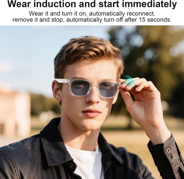 Smart Glasses Auto On/Off with Bluetooth Audio - Clear Frame - Image 3