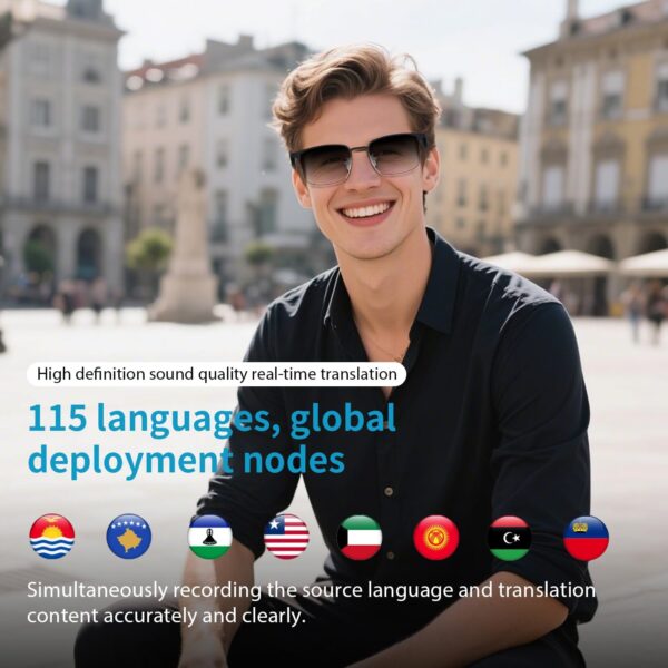 AI Translation Smart Glasses with 160+ Languages and Real-Time Noise Reduction - Silver Frame Black - Image 3