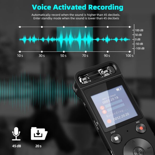 32G Voice Activated Recorder: HD 720° Surround Sound, Password Protected - Image 4