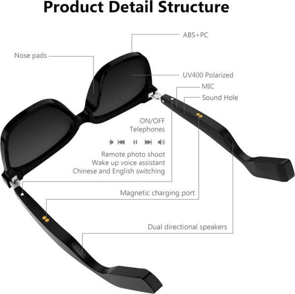 Bluetooth Smart Sunglasses: Open Ear Audio & UV400 Protection - Image 9