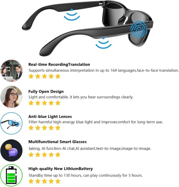 Translation Glasses Ai Smart for Women Men Bluetooth with Chat GPT: Language Translator and Sunglasses - Image 4
