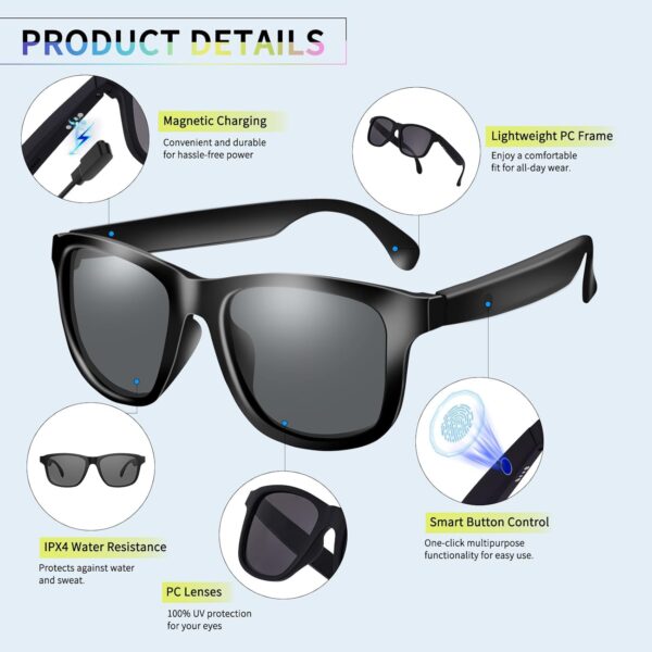 ALOUS Smart Glasses: Bluetooth Open-Ear with UV400 Protection - Image 6