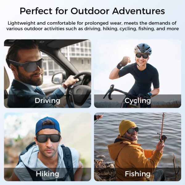 Polarized Bluetooth Smart Sunglasses with Built-in Mic, Open-Ear Audio, Black - Image 7