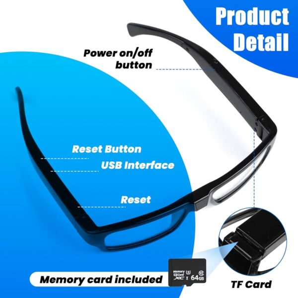 Camera Glasses HD Video Recorder - 64GB Memory, Wearable - Image 2
