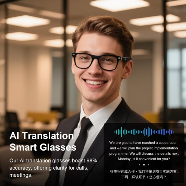 AI Translator Smart Glasses Powered by GPT, Support 160+ Languages, Black - Image 6