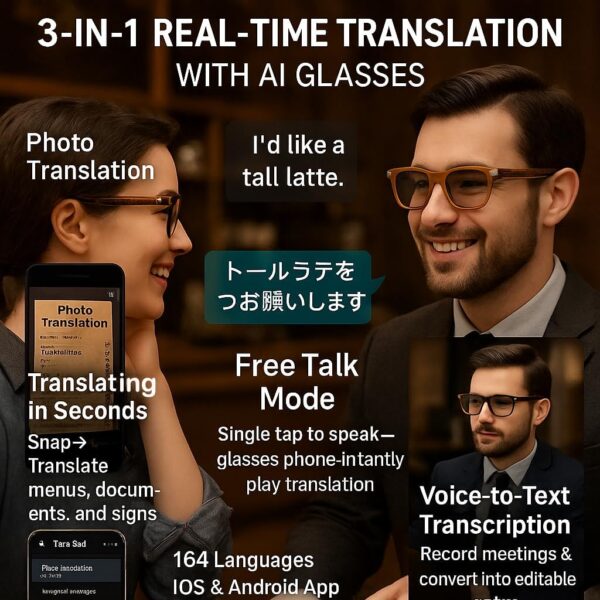 AI Smart Glasses: Dual Touch, 164-Language Translator, Sleep Aid - Image 2