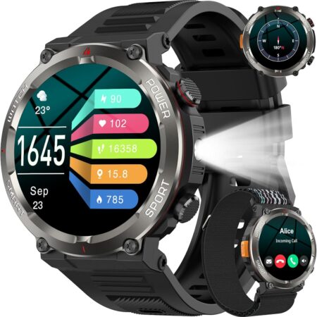 Military Smart Watch: 100-Day Battery, LED & Compass