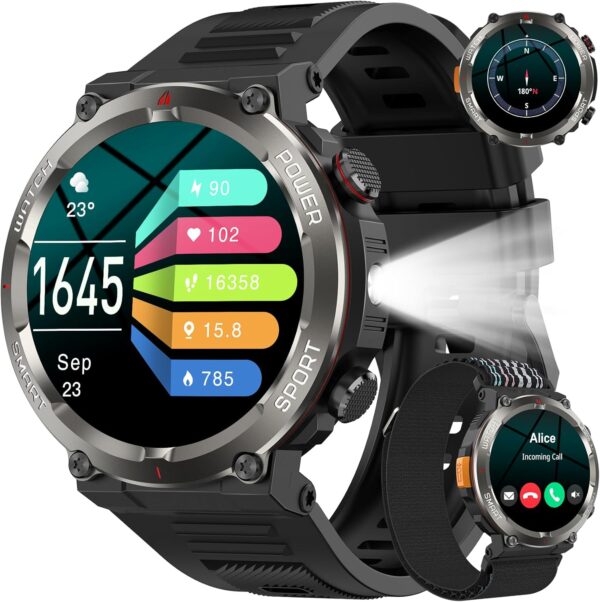 Military Smart Watch: 100-Day Battery, LED & Compass