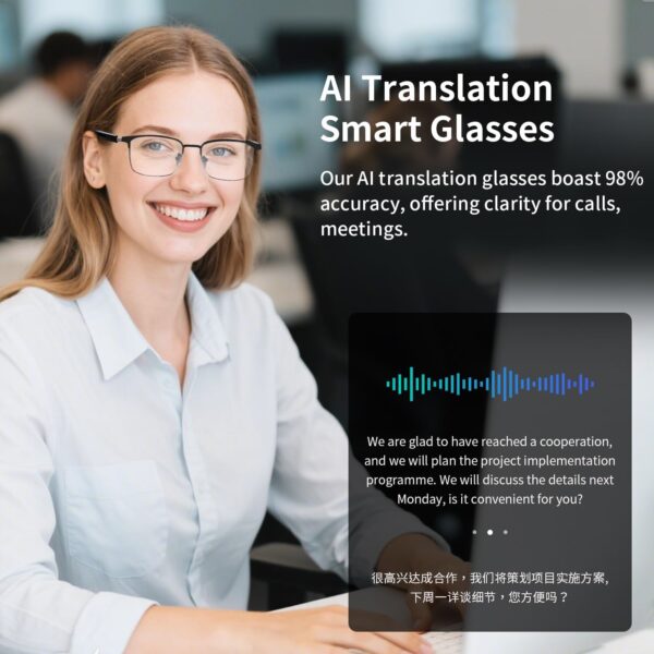 AI Translation Smart Glasses with 160+ Languages and Real-Time Noise Reduction - Silver Frame Black - Image 6