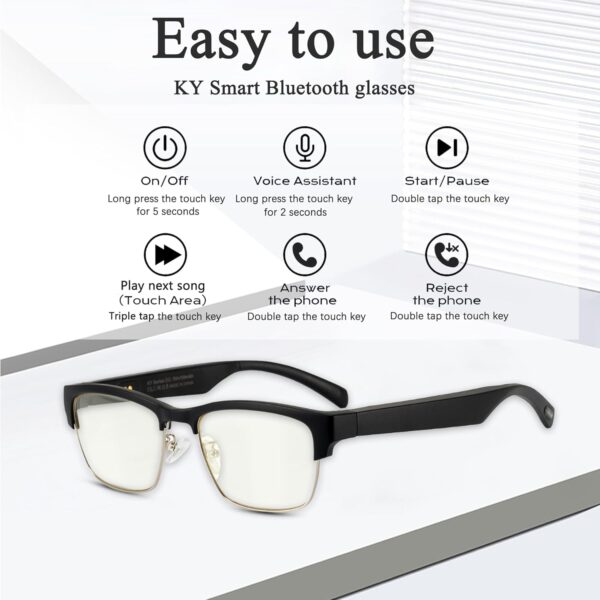 Bluetooth Audio Glasses with Anti-Blue Light - Lightweight Smart Eyewear - Image 2