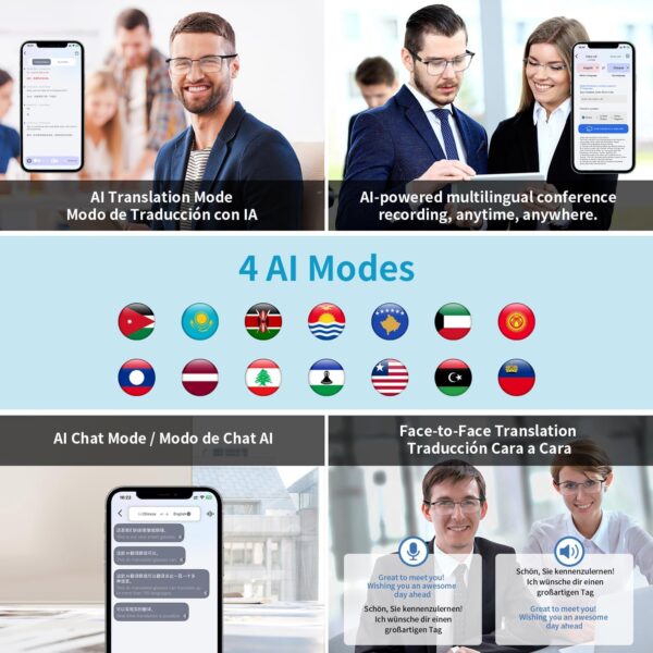 AI Translation Smart Glasses with 160+ Languages and Real-Time Noise Reduction - Silver Frame Black - Image 8