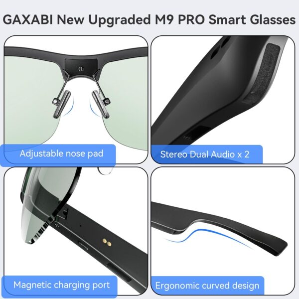 M9 Pro Smart Glasses: Greyish Green Lens, Polarized, Bluetooth - Image 6