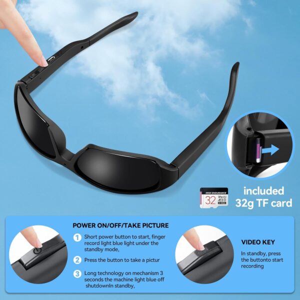 Smart Video 1080p Camera Glasses for Men Outdoor HD UV Protective - Image 4