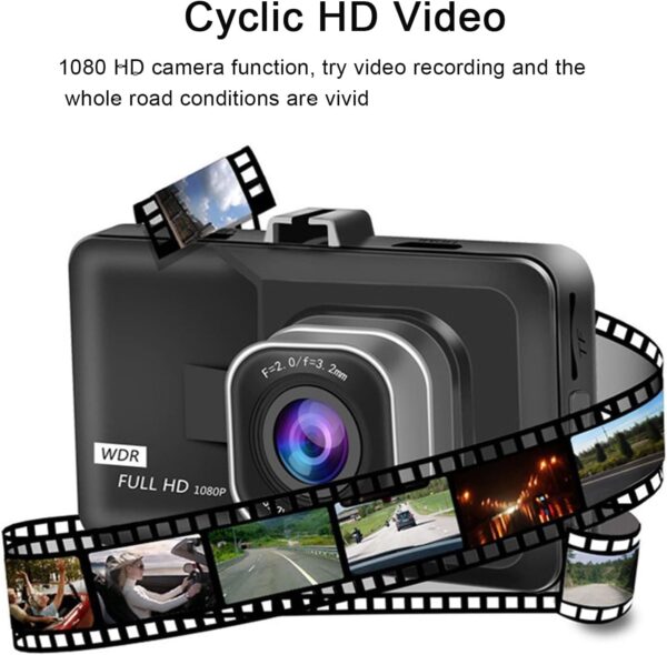 3-inch 1080p High-Definition Dash cam for Cars, 24 Hour Recording, 170° Black - Image 2