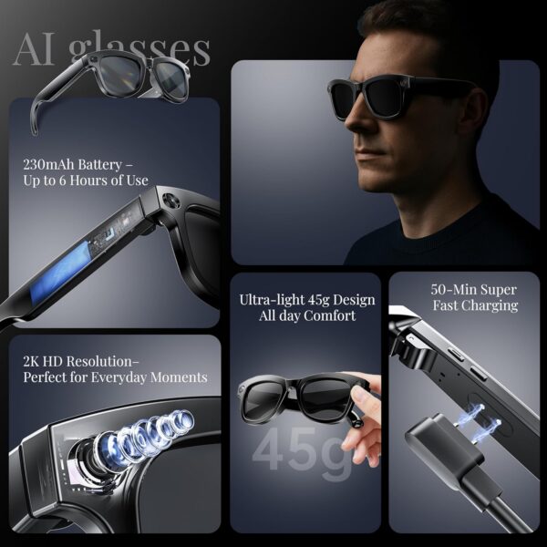 AI Smart Glasses: 4K Camera, Hands-Free Vlogging, Built-in Assistant - Image 7