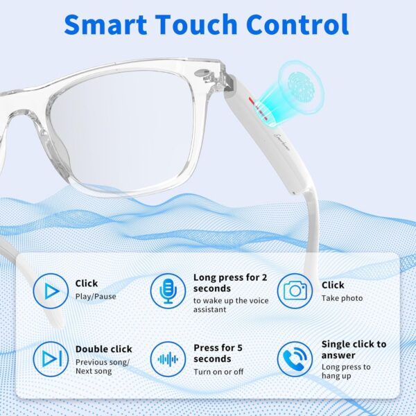 Smart Glasses with Bluetooth & Touch Control - Clear Lens Protection - Image 4