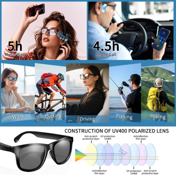ALOUS Smart Glasses: Bluetooth Open-Ear with UV400 Protection - Image 4